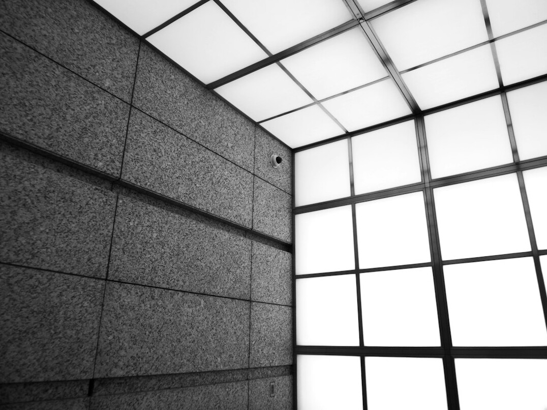 Empty television studio with lighting grid overhead